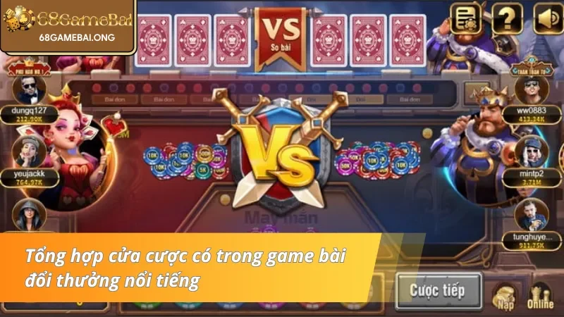 Danh sách cửa cược cụ thể trong game bài đỏ đen