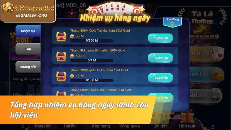 Top 4 nhiệm vụ diễn ra hàng ngày tại 68 Game Bài